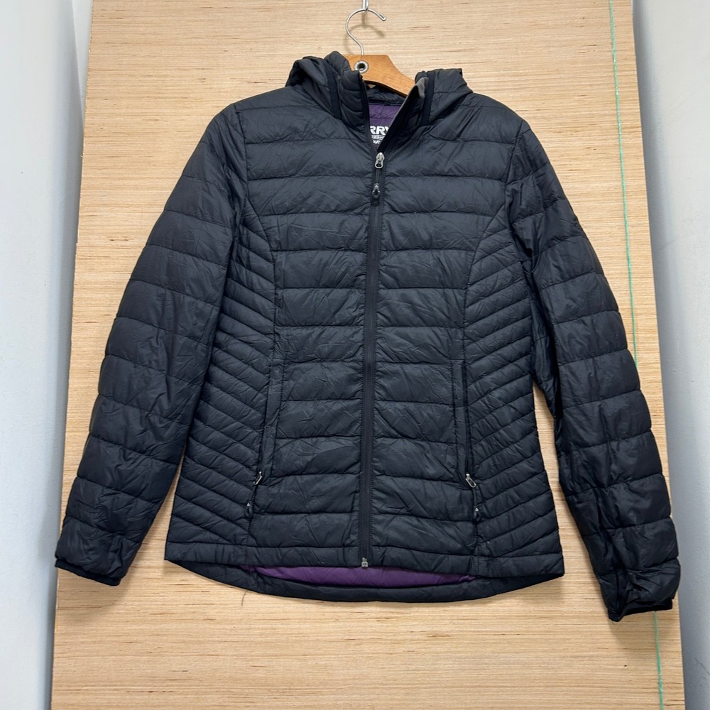 Gerry Womens Black Hooded Puffer Jacket Purple Lining Quilted Small 6242